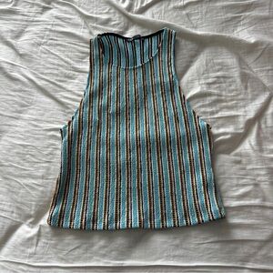 Striped Sleeveless Top - Blue, Brown, White